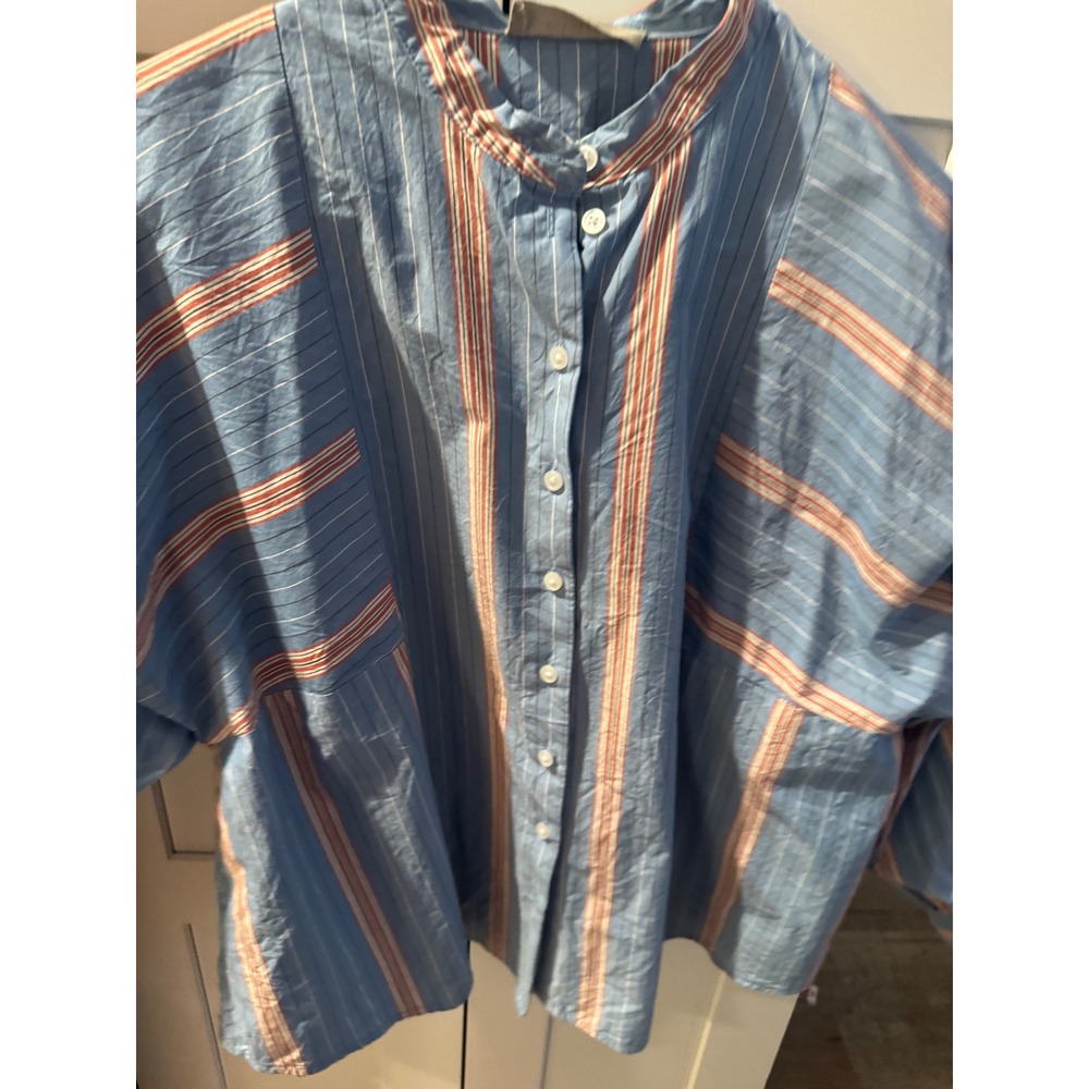 Everlane Striped Band Collar Button Down Blouse Long Sleeve M‎
